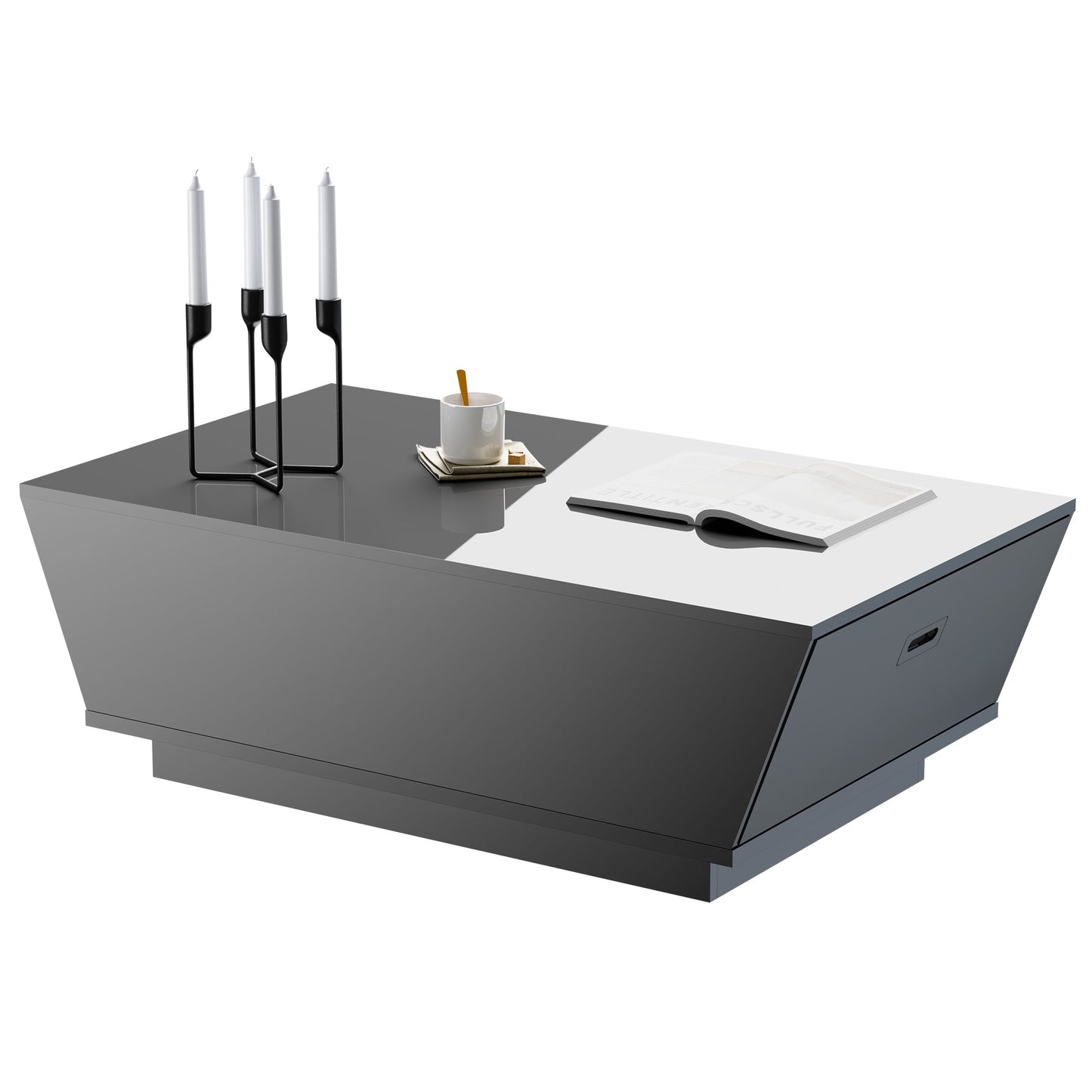 Modern Coffee Table with LED Lights, High Glossy Coffee Table with Storage Drawers