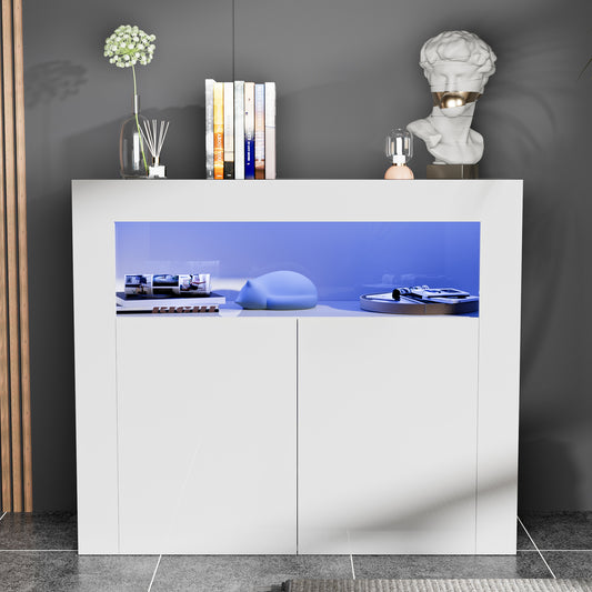 Modern Buffet Cabinet with LED Lights, High Glossy Sideboard Storage Cabinet with 2 Doors and Adjustable Shelf