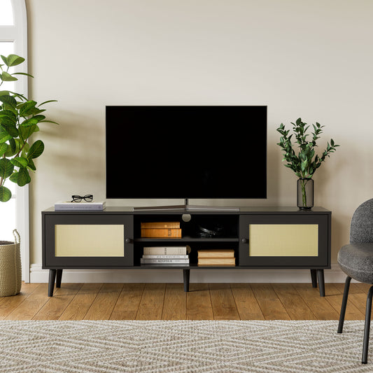 Cozy Castle Rattan TV Stand with Large Storage for 60/65 Inch TV