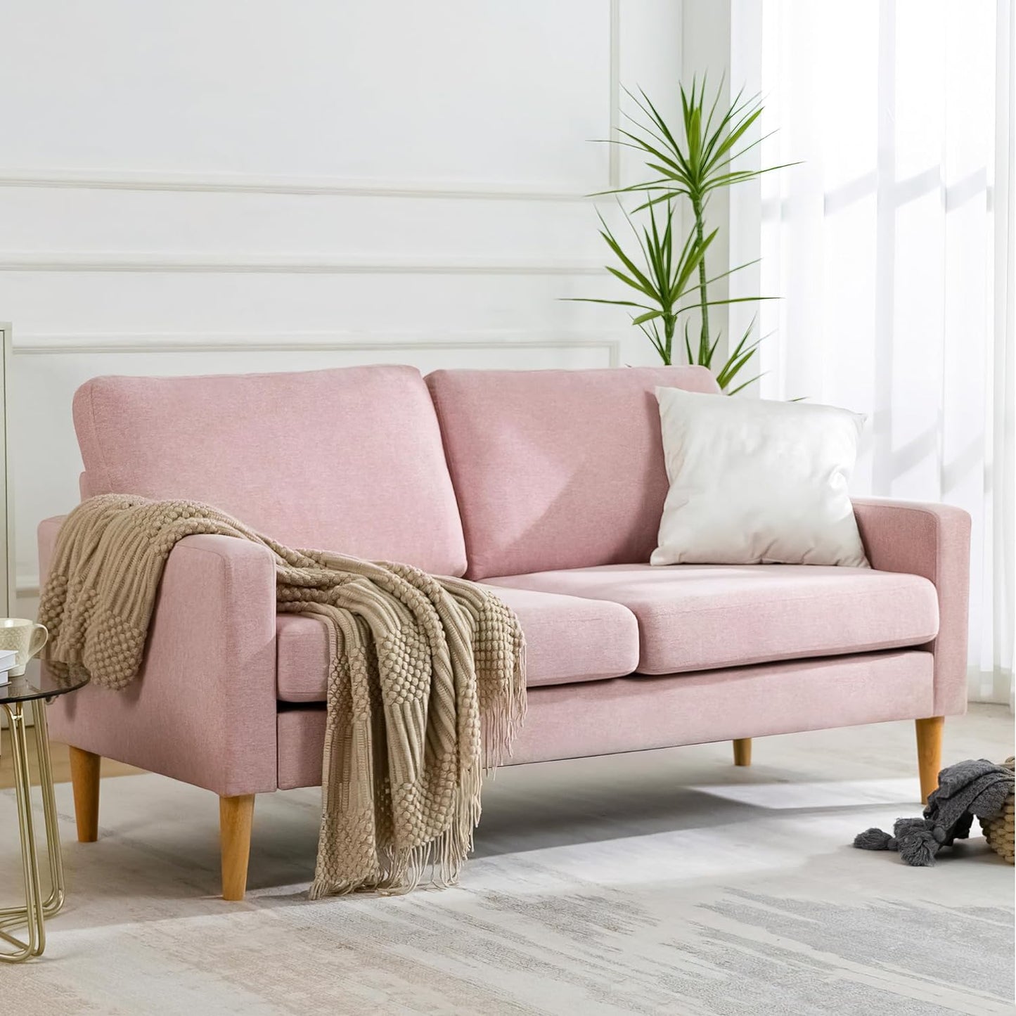 Couch for Small Spaces, 65 Inch Loveseat Sofa 2 Seat Couches for Bedroom, Spring Upholstered Small Sofa Couch with Solid Wood Frame, Tool Free Installation