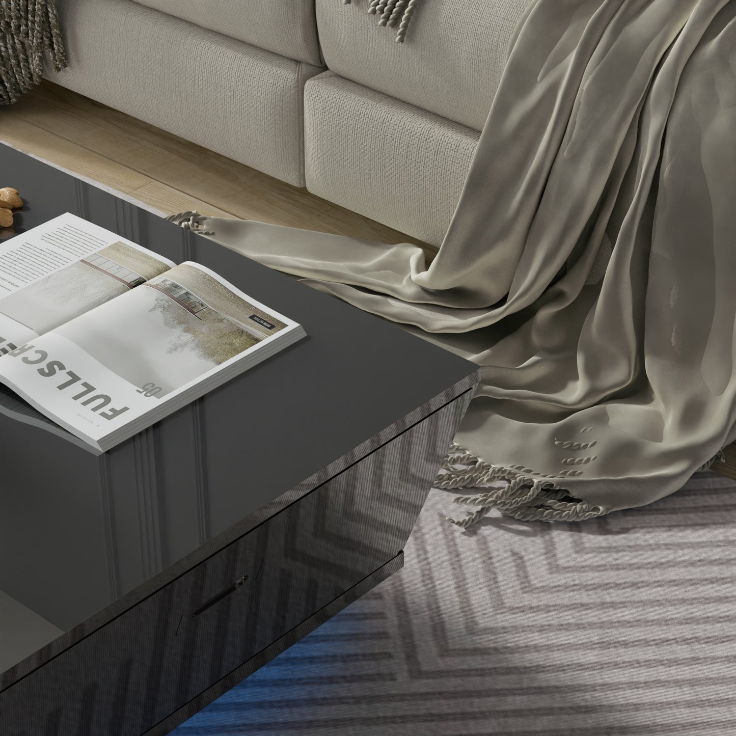 Modern Coffee Table with LED Lights, High Glossy Coffee Table with Storage Drawers