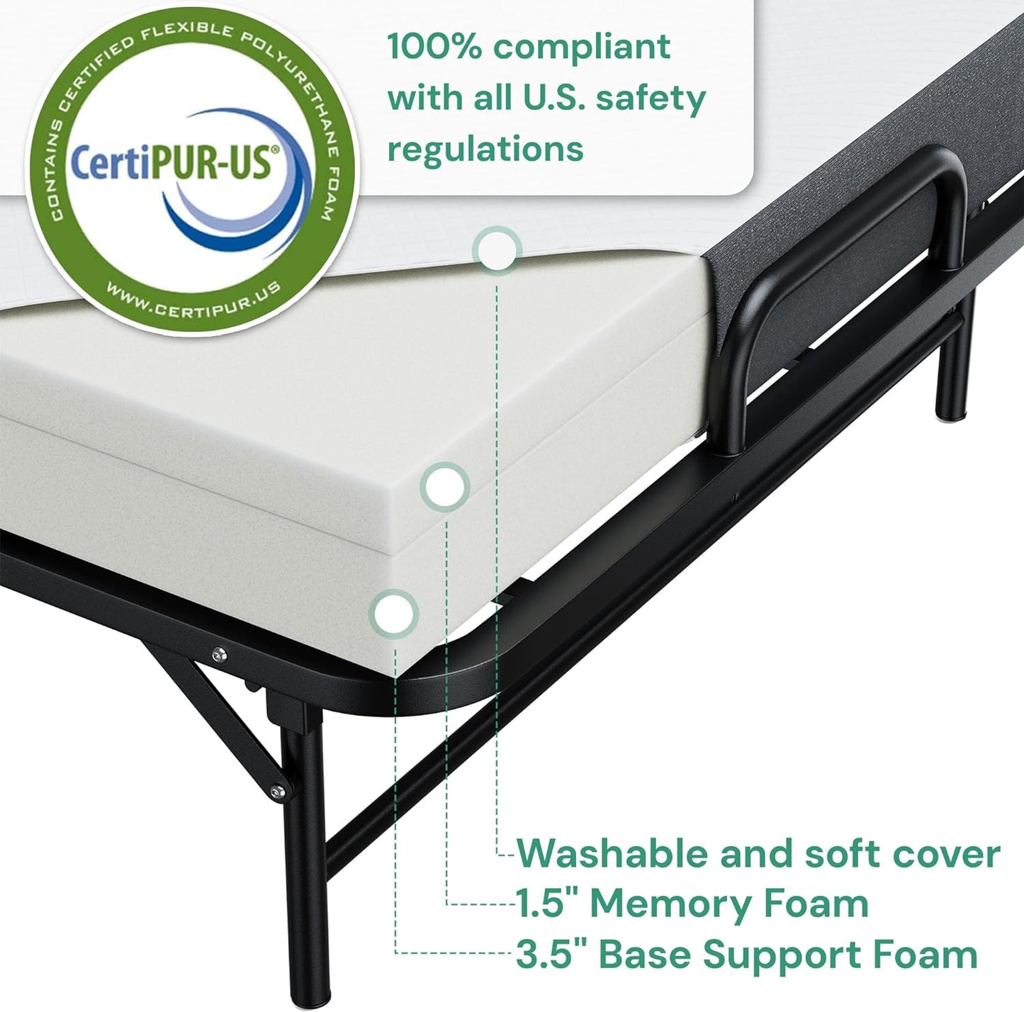 SunsGrove Twin Folding Bed with Mattress, 75" x 38" Folded Bed, Rollaway Bed Guest Bed Portable Foldable Extra Bed for Adults, Fold up Bed with 5" Memory Foam Mattress, Space-Saving Sturdy Metal Frame