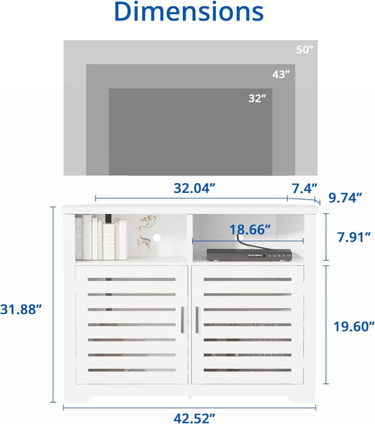 White Corner TV Stand for 50 Inch TV with Anti-Tilt Design