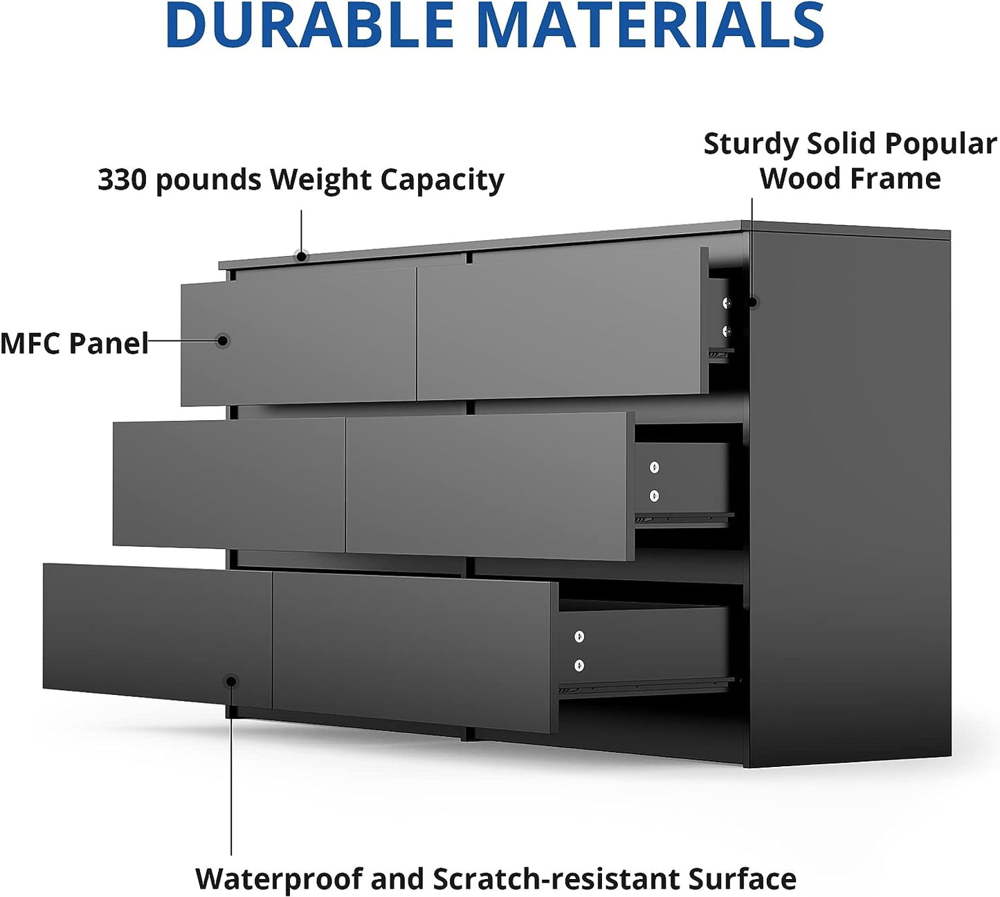 Cozy Castle 6 Drawer Dresser, Accent Chests of Drawers with Double Anti-Tilt Devices
