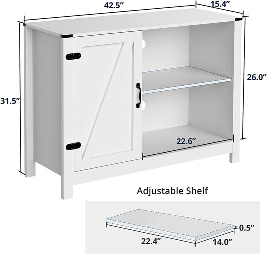 Buffet Storage Cabinet, White Storage Cabinet with Doors and Shelves, Farmhouse Sideboard Storage Cabinet for Living Room