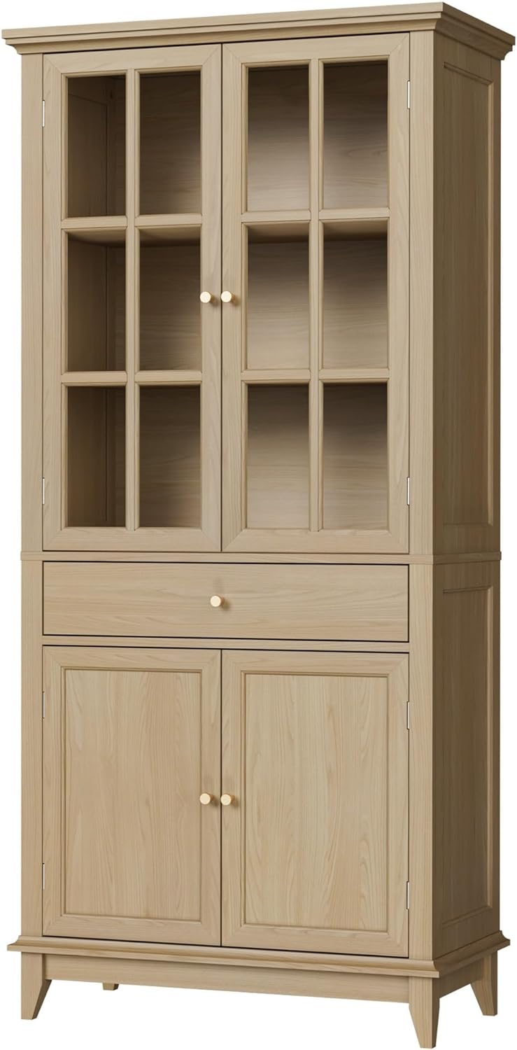 Bookshelves and Bookcases, Floor Standing Display Storage with 1 Adjustable Shelf, Tall Bookcase for Home Office, Living Room, White Oak (White Oak, 2 Doors)
