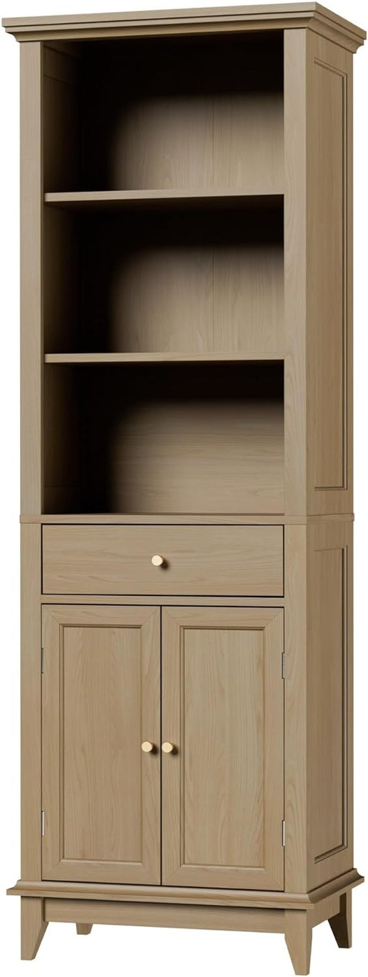 Bookshelves and Bookcases, Floor Standing Display Storage with 1 Adjustable Shelf, Tall Bookcase for Home Office, Living Room, White Oak (White Oak, 2 Doors)