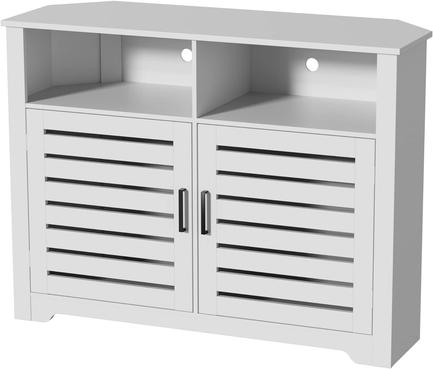 White Corner TV Stand for 50 Inch TV with Anti-Tilt Design