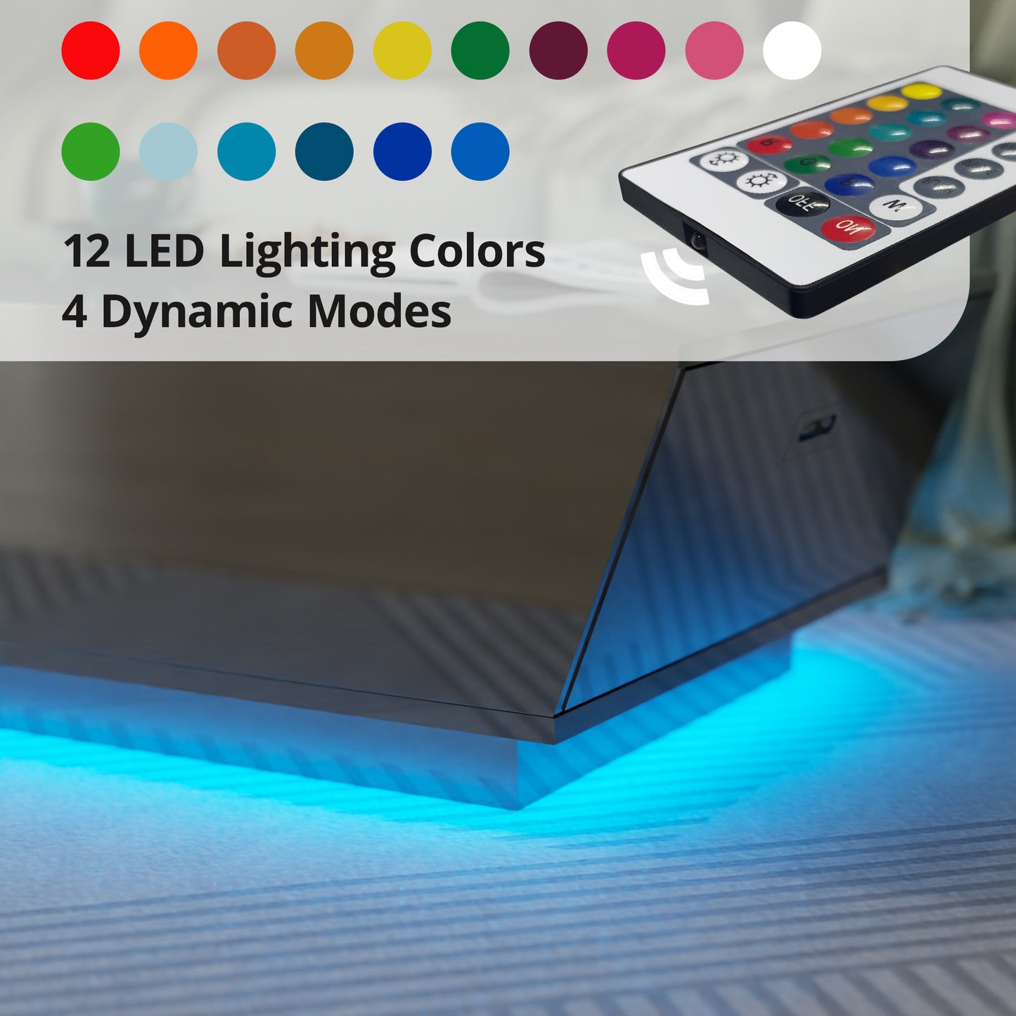 Modern Coffee Table with LED Lights, High Glossy Coffee Table with Storage Drawers
