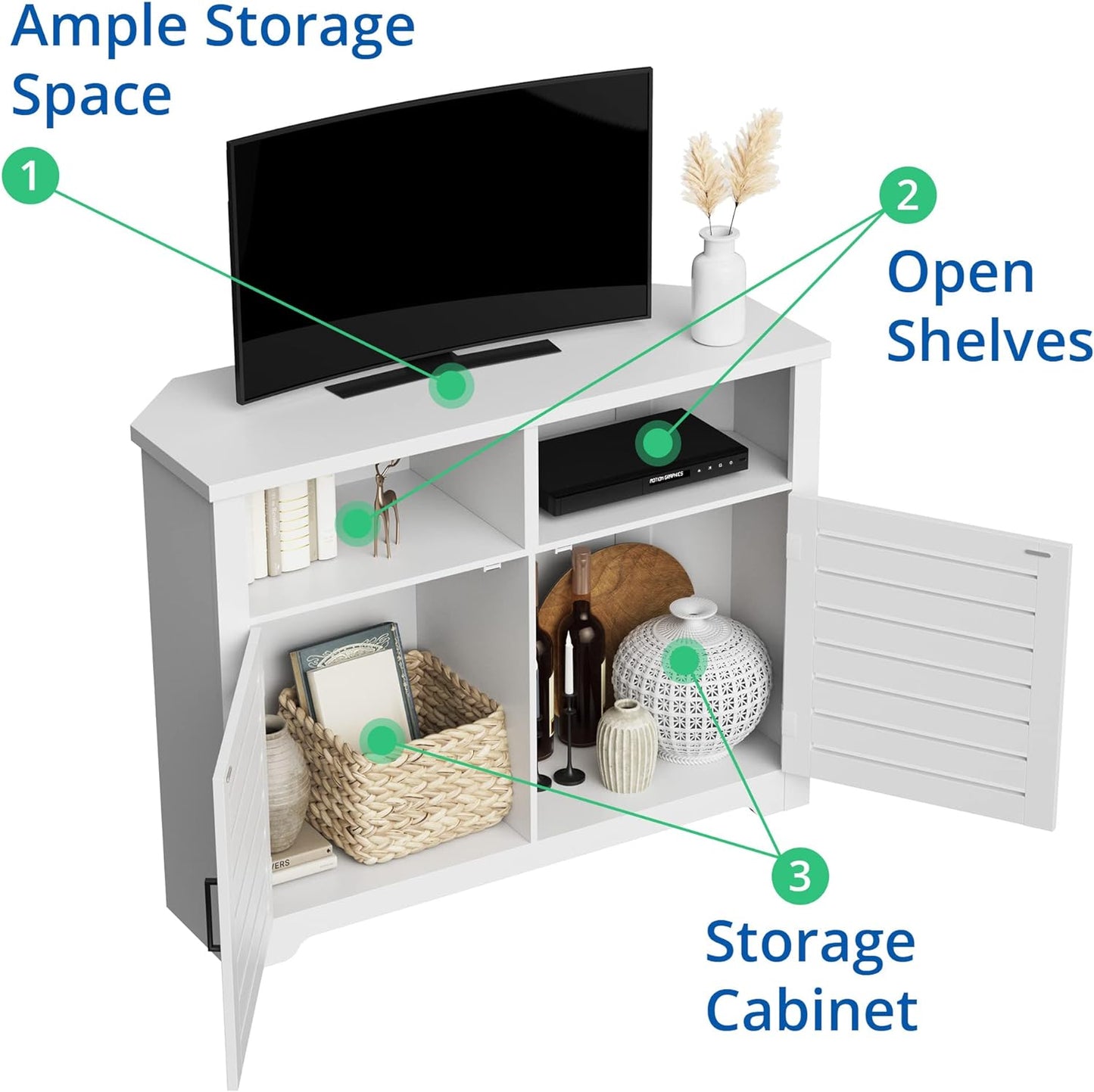 White Corner TV Stand for 50 Inch TV with Anti-Tilt Design