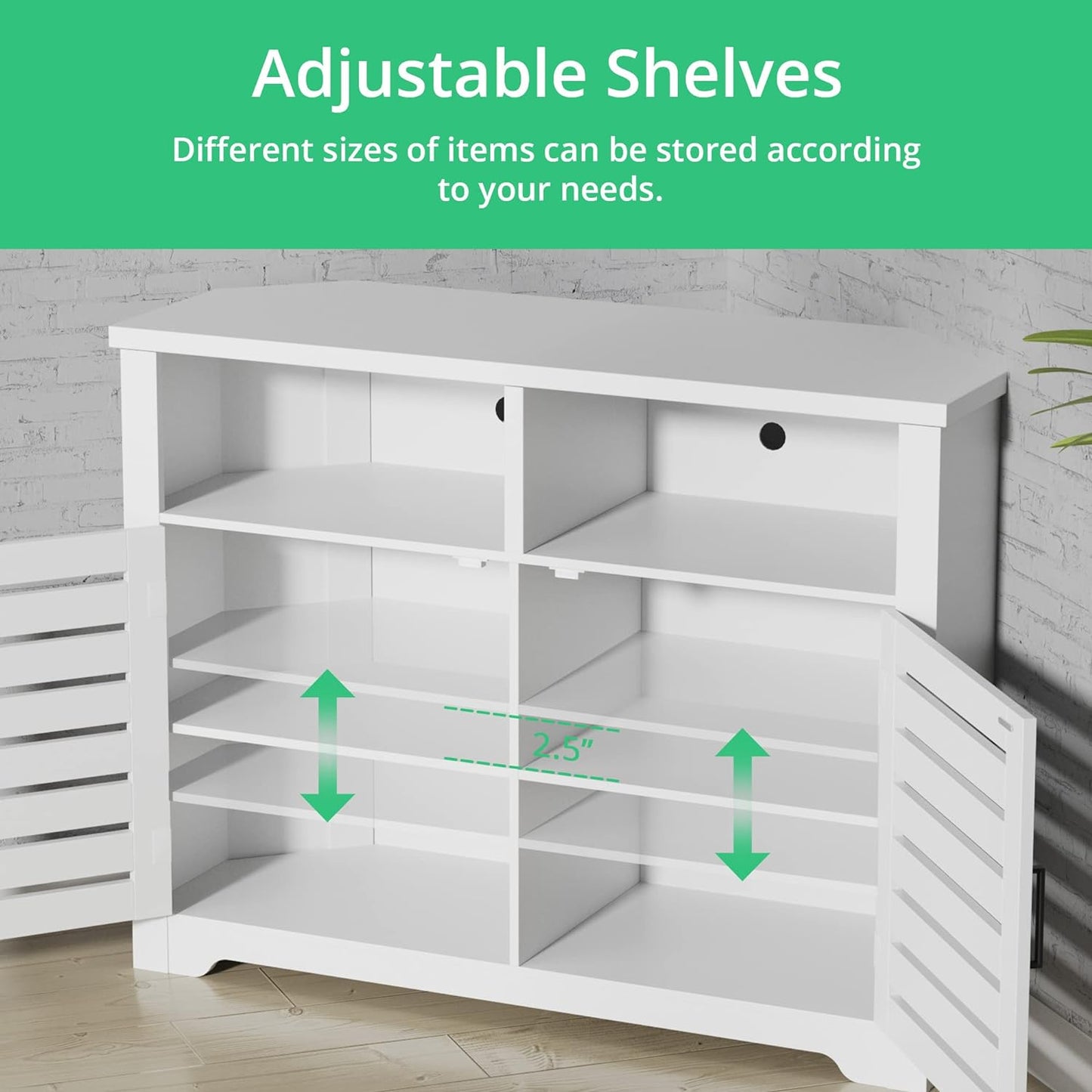 White Corner TV Stand for 50 Inch TV with Anti-Tilt Design