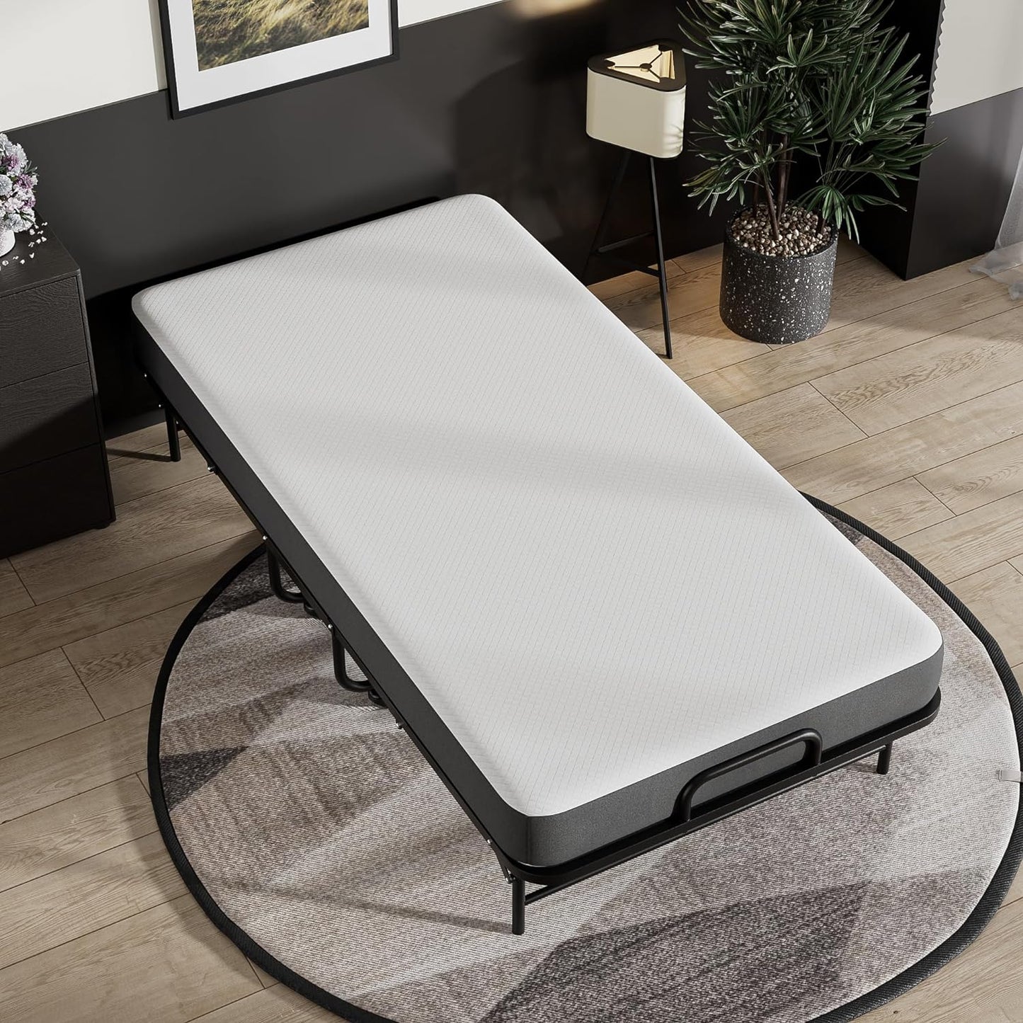 SunsGrove Twin Folding Bed with Mattress, 75" x 38" Folded Bed, Rollaway Bed Guest Bed Portable Foldable Extra Bed for Adults, Fold up Bed with 5" Memory Foam Mattress, Space-Saving Sturdy Metal Frame