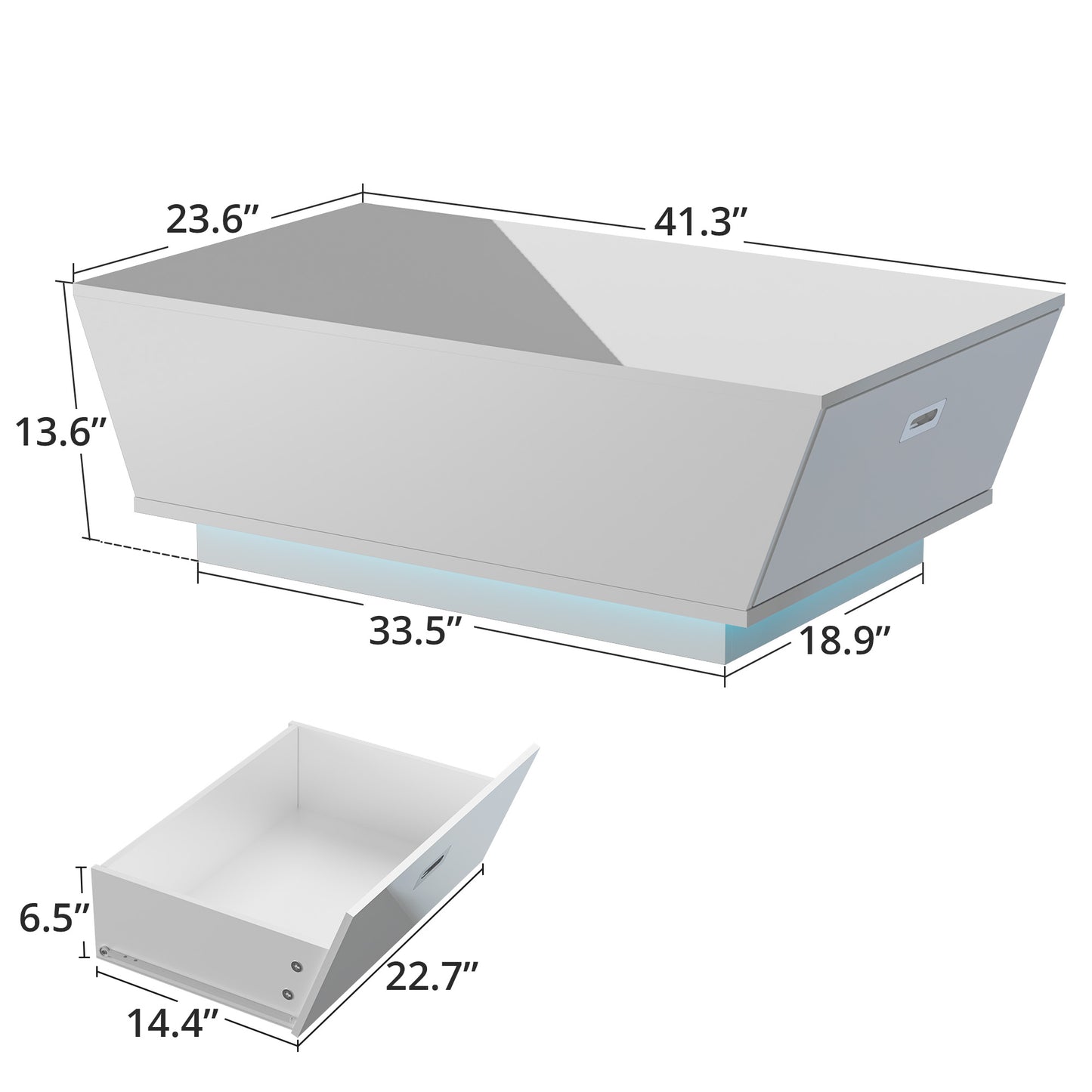 Modern Coffee Table with LED Lights, High Glossy Coffee Table with Storage Drawers