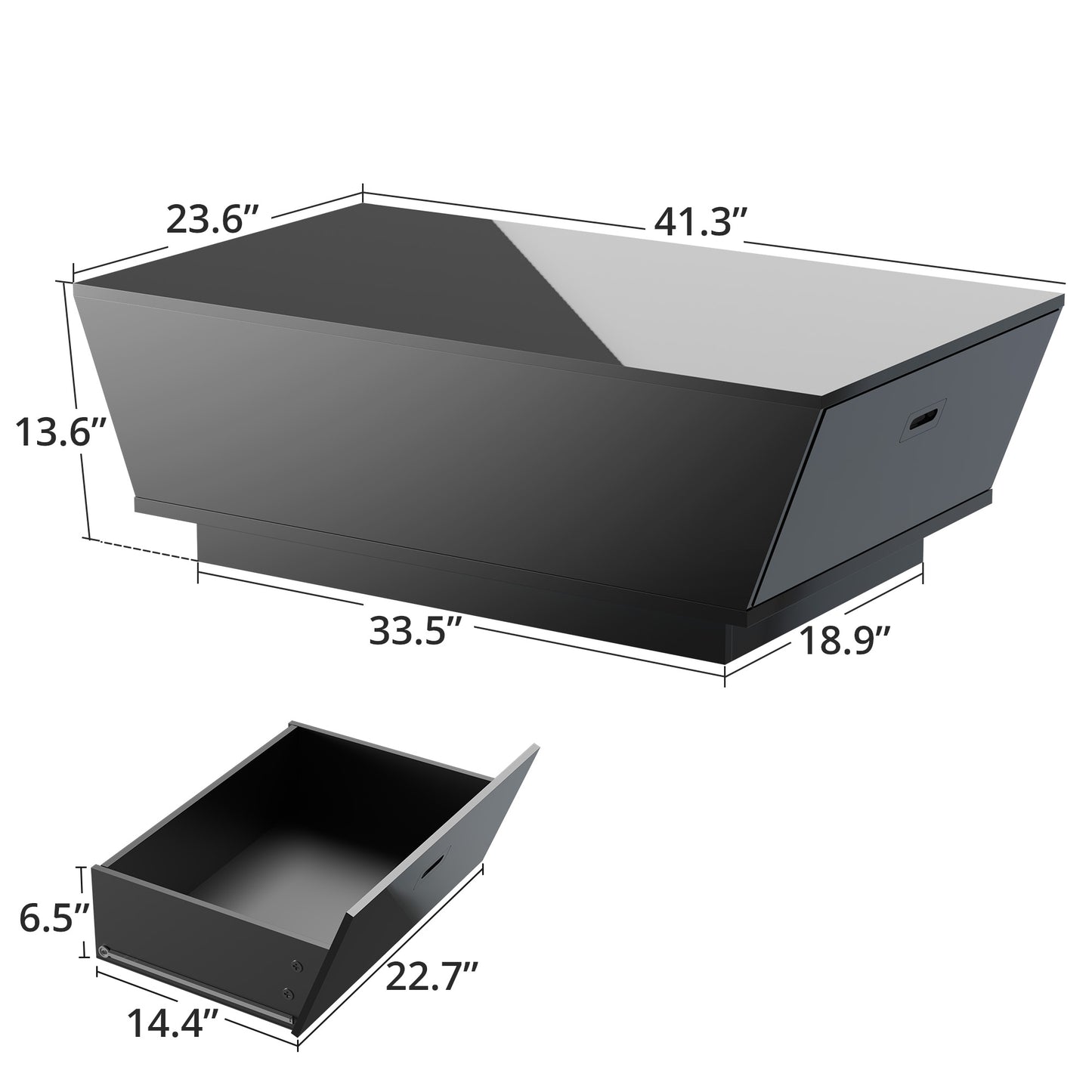 Modern Coffee Table with LED Lights, High Glossy Coffee Table with Storage Drawers