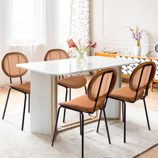 Cozy Castle Rattan Dining Chairs, Mid Century Modern Chair with Rattan Seatback