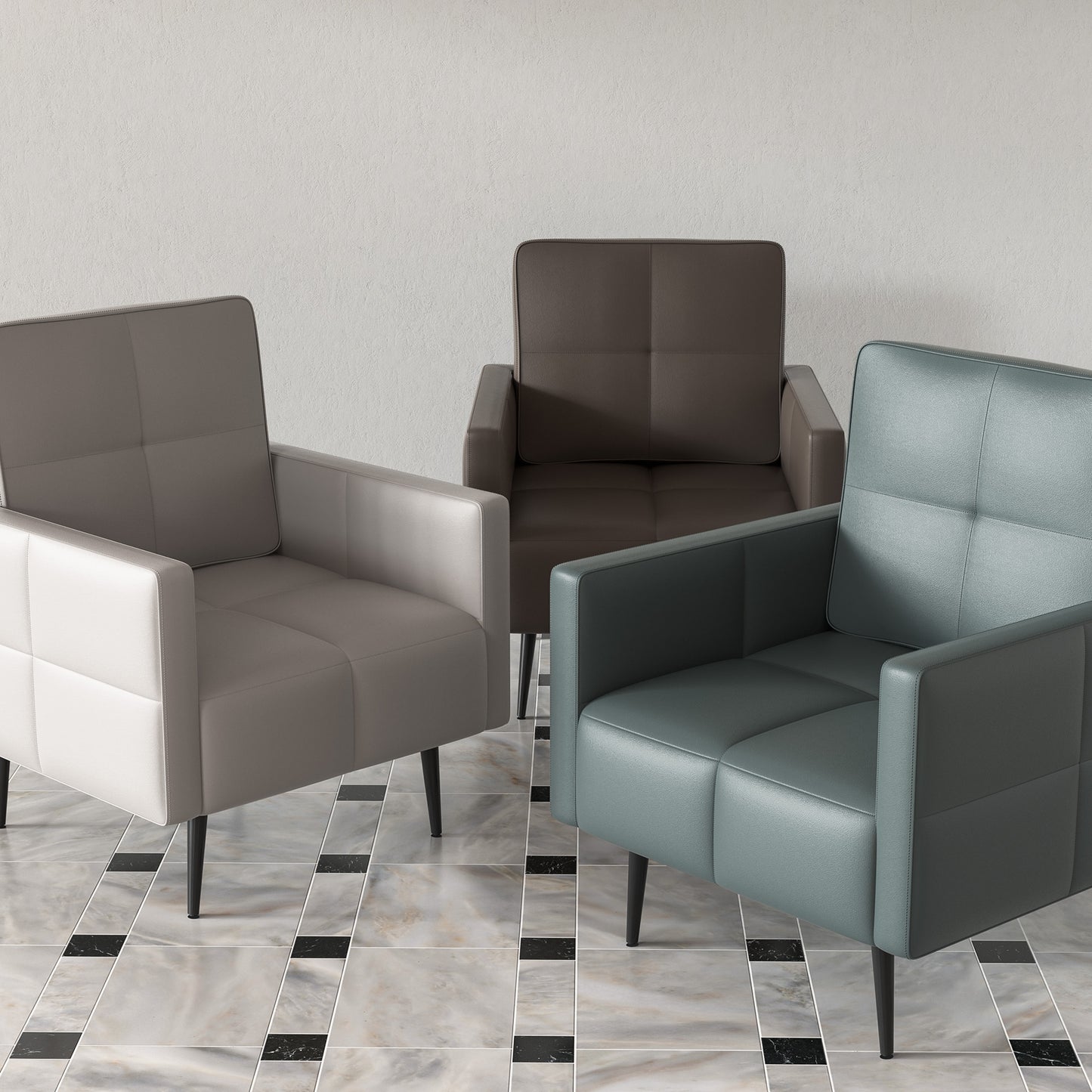 Faux Leather Accent Chair, Modern Small Living Room Chair, Comfy Upholstered Club Chair, Single Sofa for Bedroom, Beige