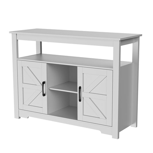 Farmhouse Kitchen Buffet Storage Cabinet with Doors and Adjustable Shelves, Buffet Table Sideboard, Accent Liquor Coffee Bar Cabinet for Kitchen, White