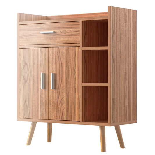 Small Storage Cabinet with 1 Drawer and 2 Doors, Freestanding Coffee Bar Cabinet, Office Storage & Organization for Kitchen and Hallway, Walnut