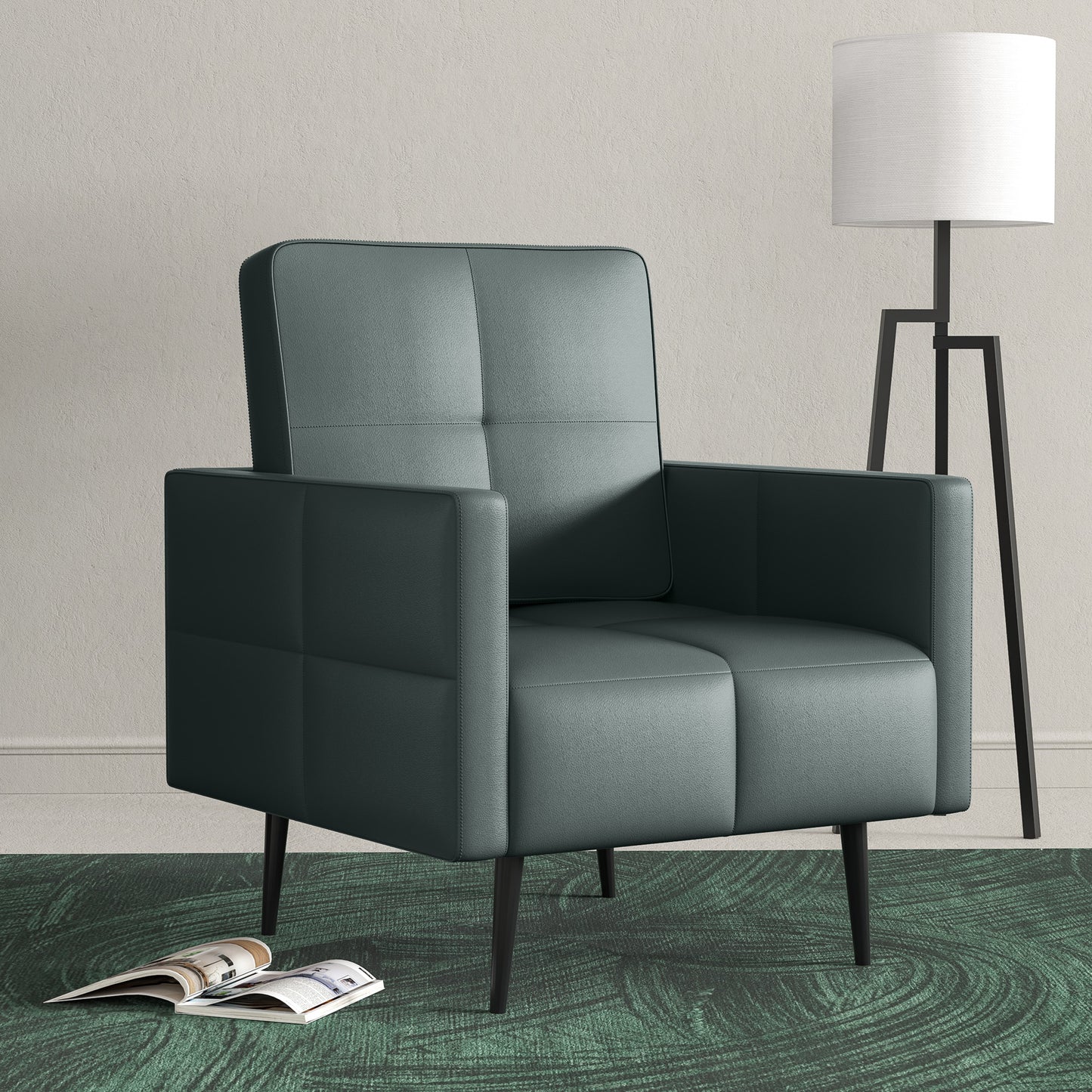 Faux Leather Accent Chair, Modern Small Living Room Chair, Comfy Upholstered Club Chair, Single Sofa for Bedroom, Beige