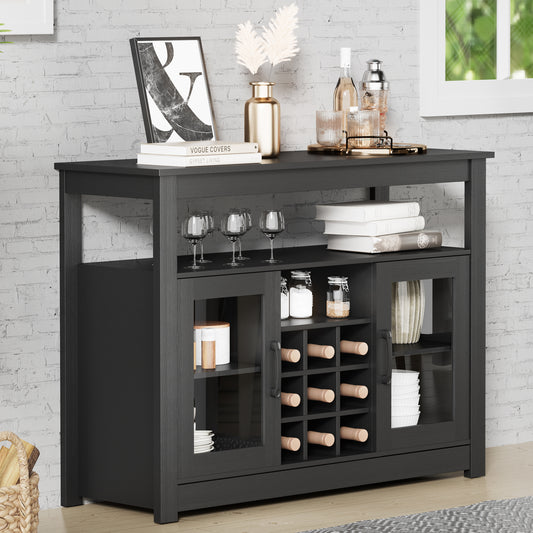 Buffet Sideboard, Freestanding Buffet Storage Cabinet, Wine Liquor Bar Buffet Cabinet with Removable Wine Rack for Kitchen, Living Room, Dining Room, Black