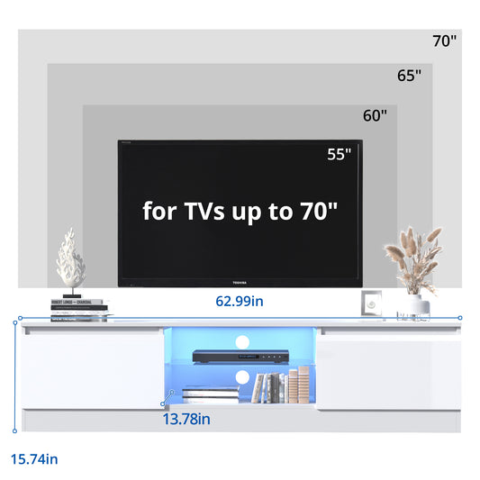 TV Stand for 55/60/65/70 Inch TV, Media Console Tables with High Gloss Modern Style, LED Entertainment Center for Living Room with Large Storage