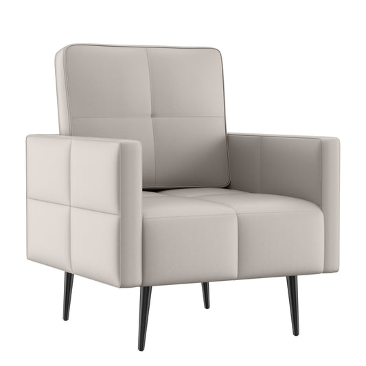 Faux Leather Accent Chair, Modern Small Living Room Chair, Comfy Upholstered Club Chair, Single Sofa for Bedroom, Beige