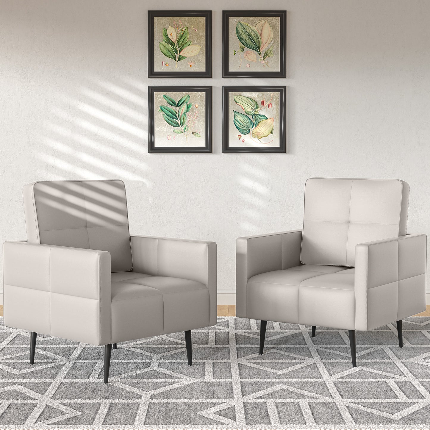 Faux Leather Accent Chair, Modern Small Living Room Chair, Comfy Upholstered Club Chair, Single Sofa for Bedroom, Beige