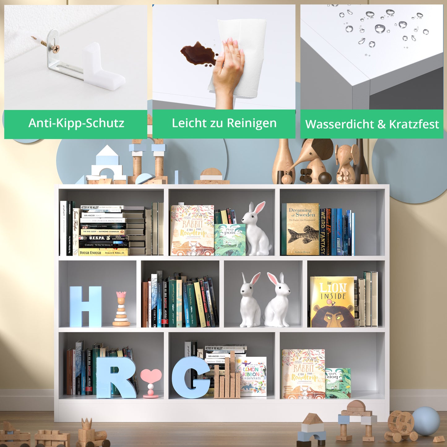 Wood Bookshelf, 3-Tier Open Shelf Bookcase