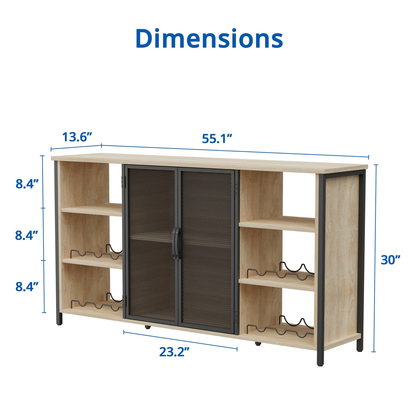 Cozy Castle Industrial Wine Bar Cabinet, Liquor Buffet Bar Cabinet with Wine Rack and Glass Holder, Coffee Bar Buffet Cabinet for Home Bar (55 Inch, Oak)