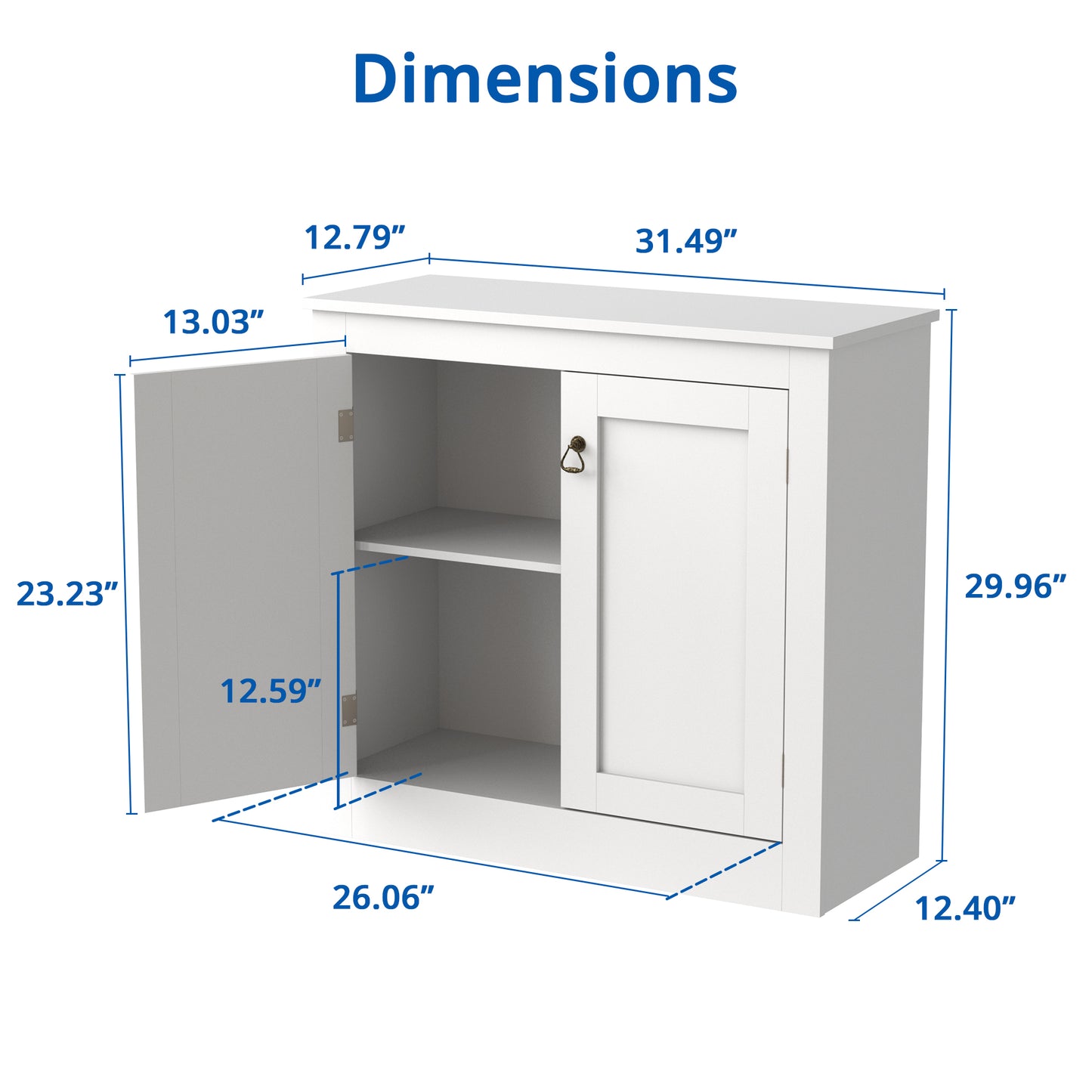 Cozy Castle White Storage Cabinet, Free Standing Buffet Cabinet with Storage, Accent Cabinet with Doors and Shelves, Sideboard for Kitchen, Entryway or Hallway