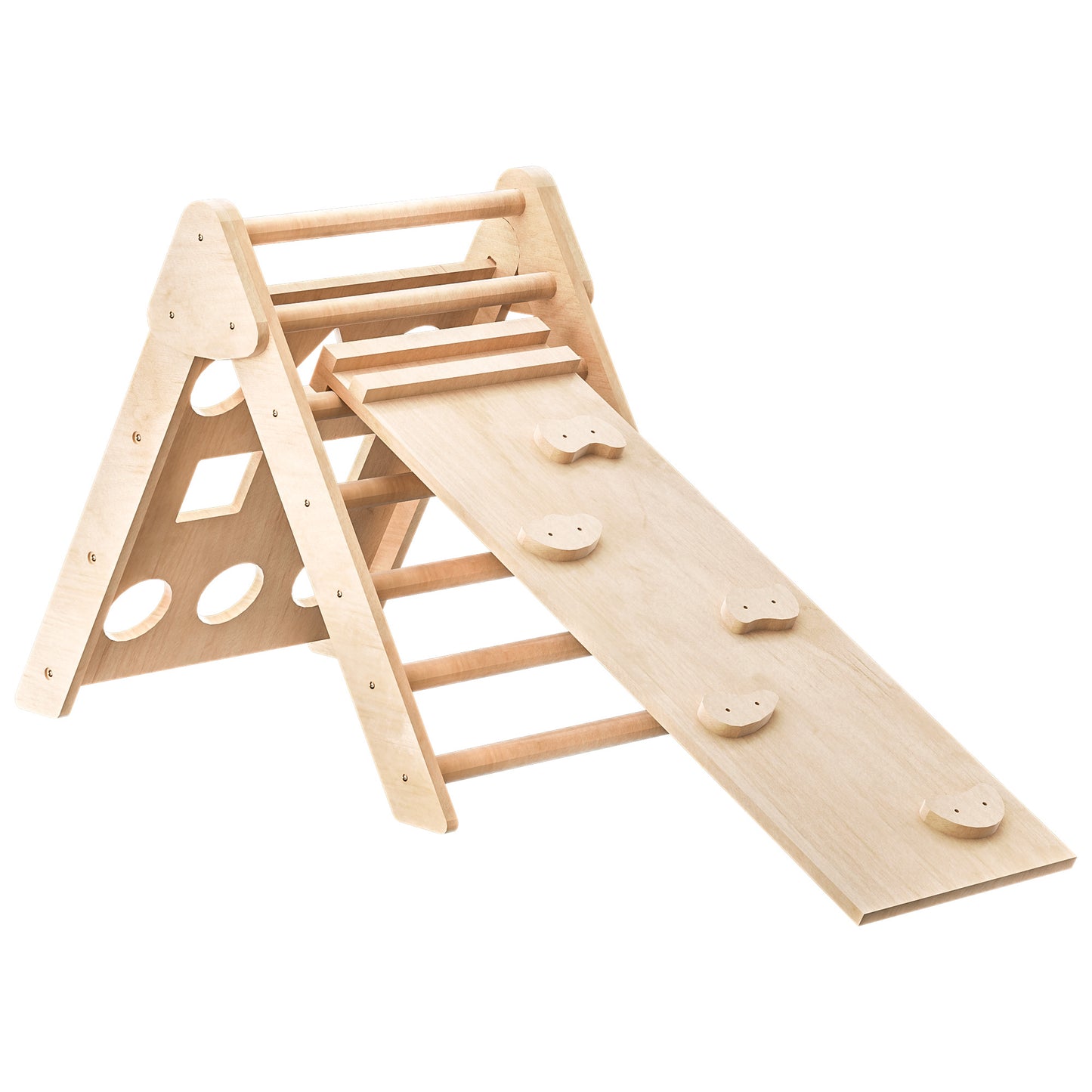 2 in 1 Wooden Climbing Toys for Toddlers, Foldable Pikler Triangle Climber with Ramp for Sliding or Climbing, Oak