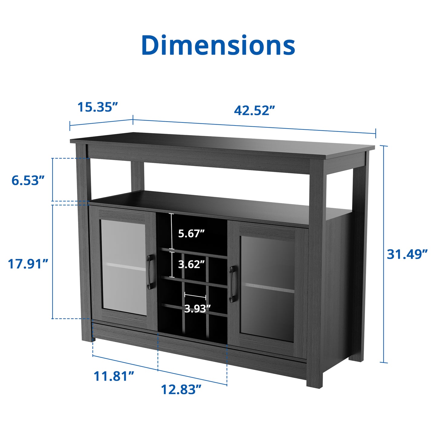 Buffet Sideboard, Freestanding Buffet Storage Cabinet, Wine Liquor Bar Buffet Cabinet with Removable Wine Rack for Kitchen, Living Room, Dining Room, Black