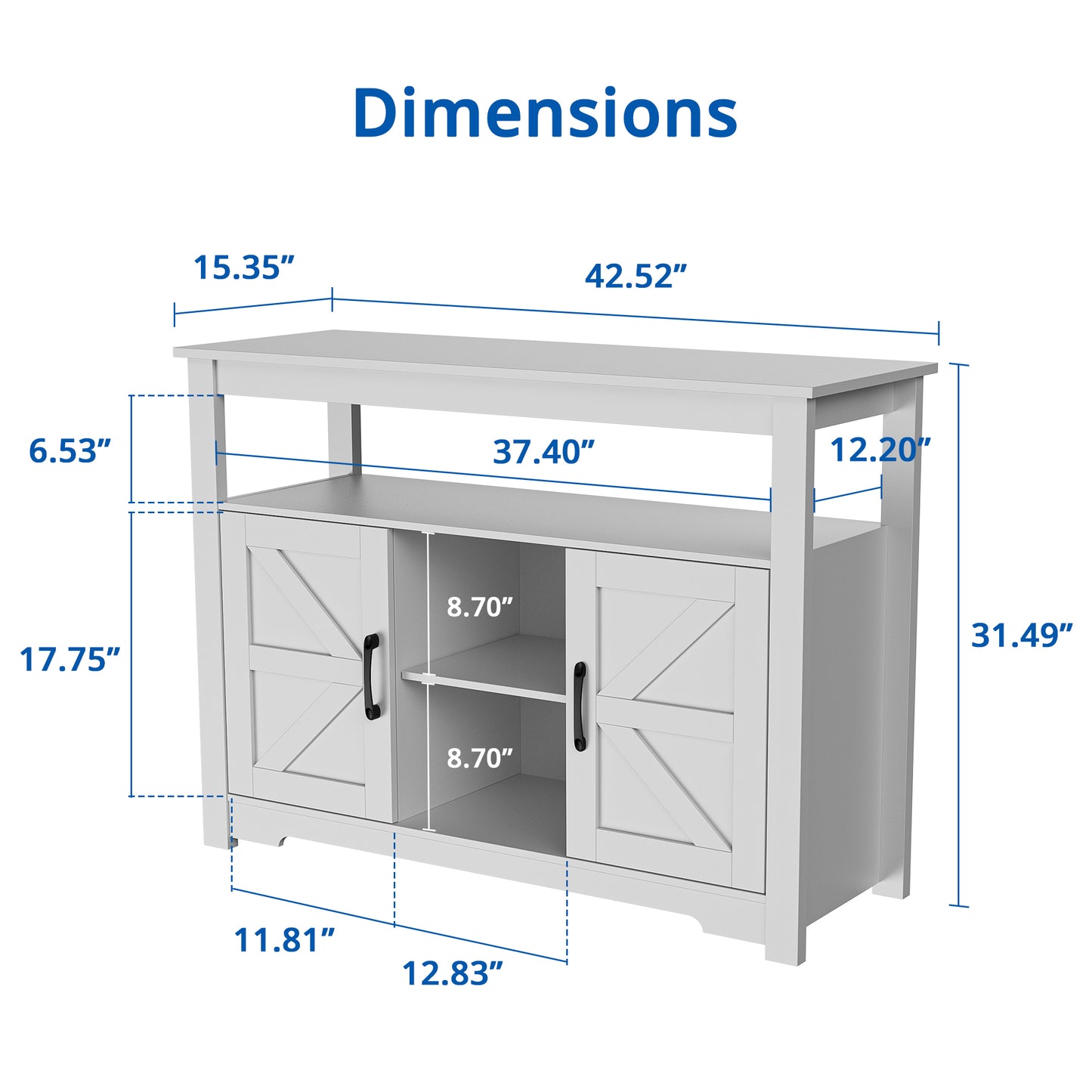 Farmhouse Kitchen Buffet Storage Cabinet with Doors and Adjustable Shelves, Buffet Table Sideboard, Accent Liquor Coffee Bar Cabinet for Kitchen, White