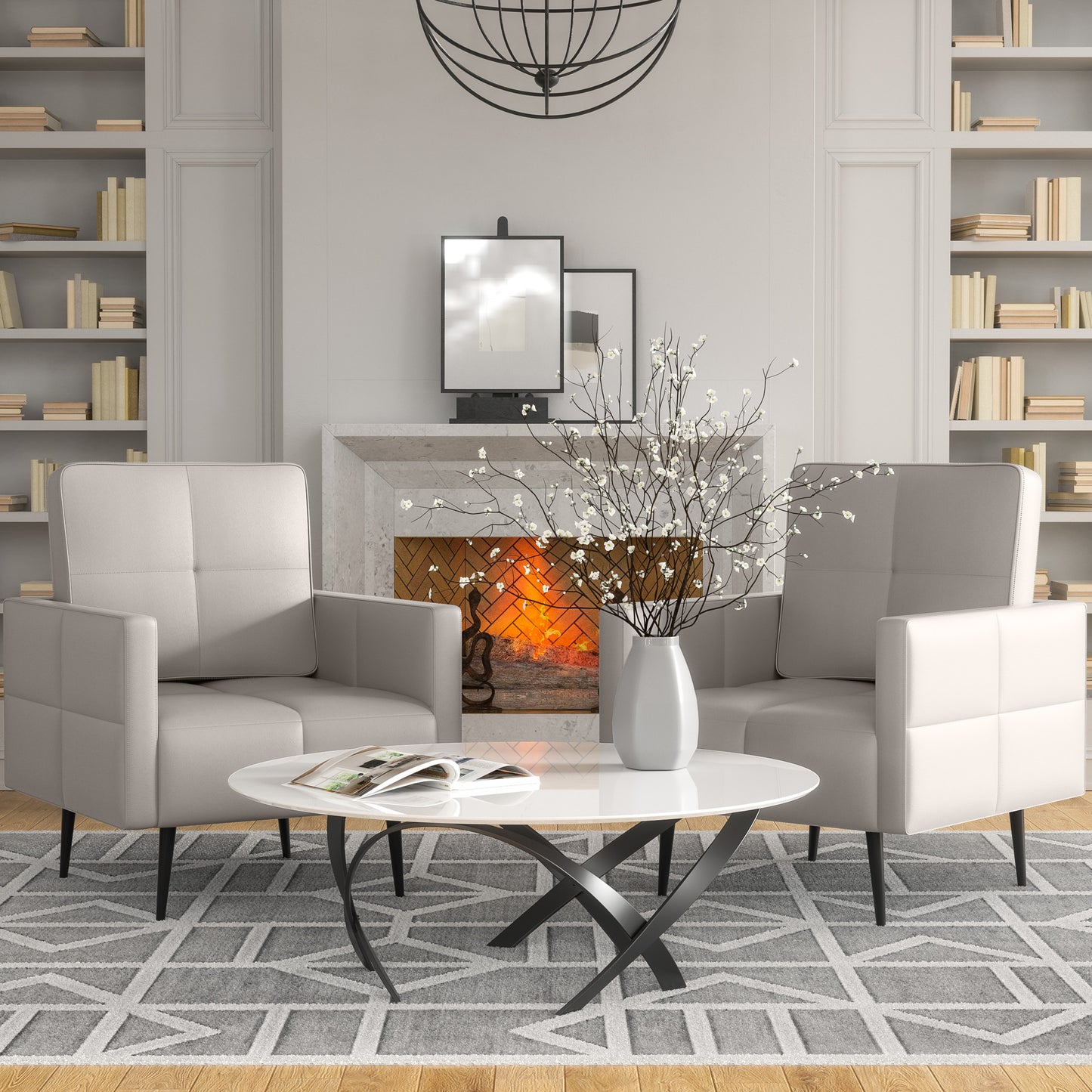Faux Leather Accent Chair, Modern Small Living Room Chair, Comfy Upholstered Club Chair, Single Sofa for Bedroom, Beige
