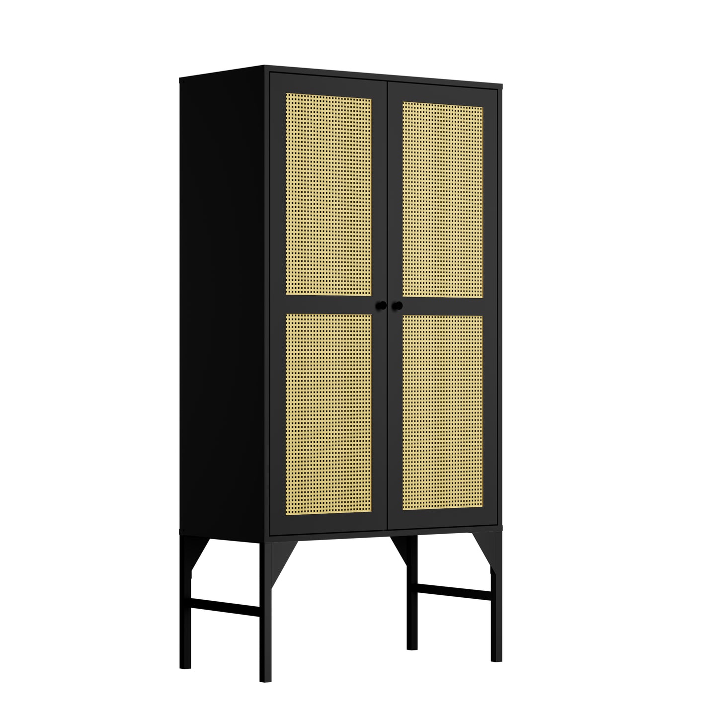 63" Rattan Storage Cabinet with Doors and Adjustable Shelves