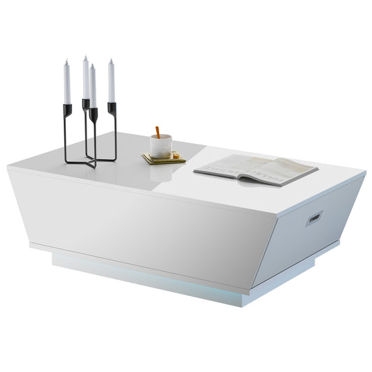 Modern Coffee Table with LED Lights, High Glossy Coffee Table with Storage Drawers