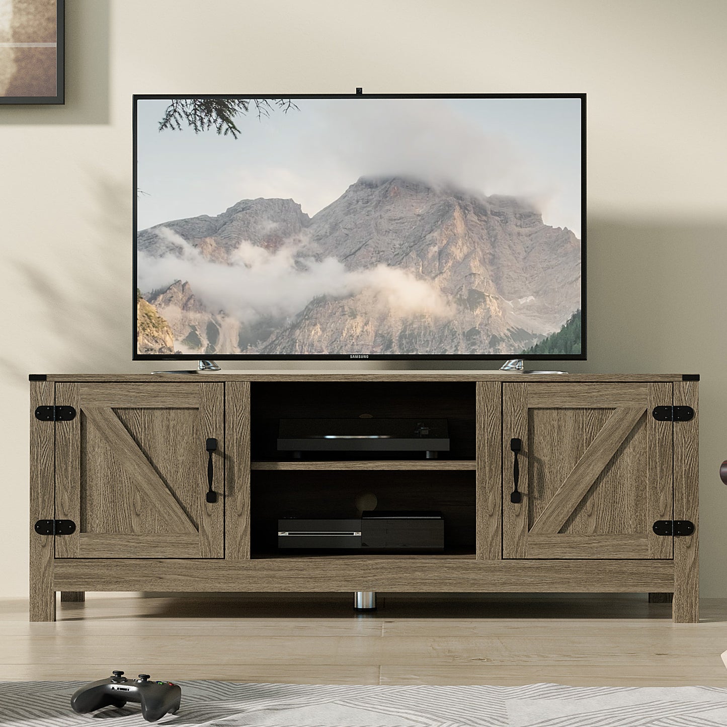 Cozy Castle Farmhouse Modern TV Stand for 55/60 inch TV