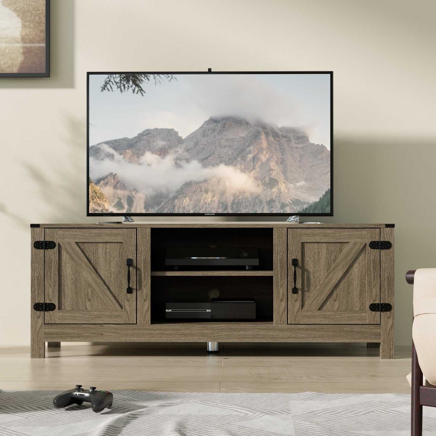 Cozy Castle Farmhouse Modern TV Stand for 55/60 inch TV