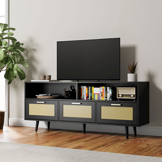 Cozy Castle Rattan TV Stand with Storage for 65/70 Inch TV