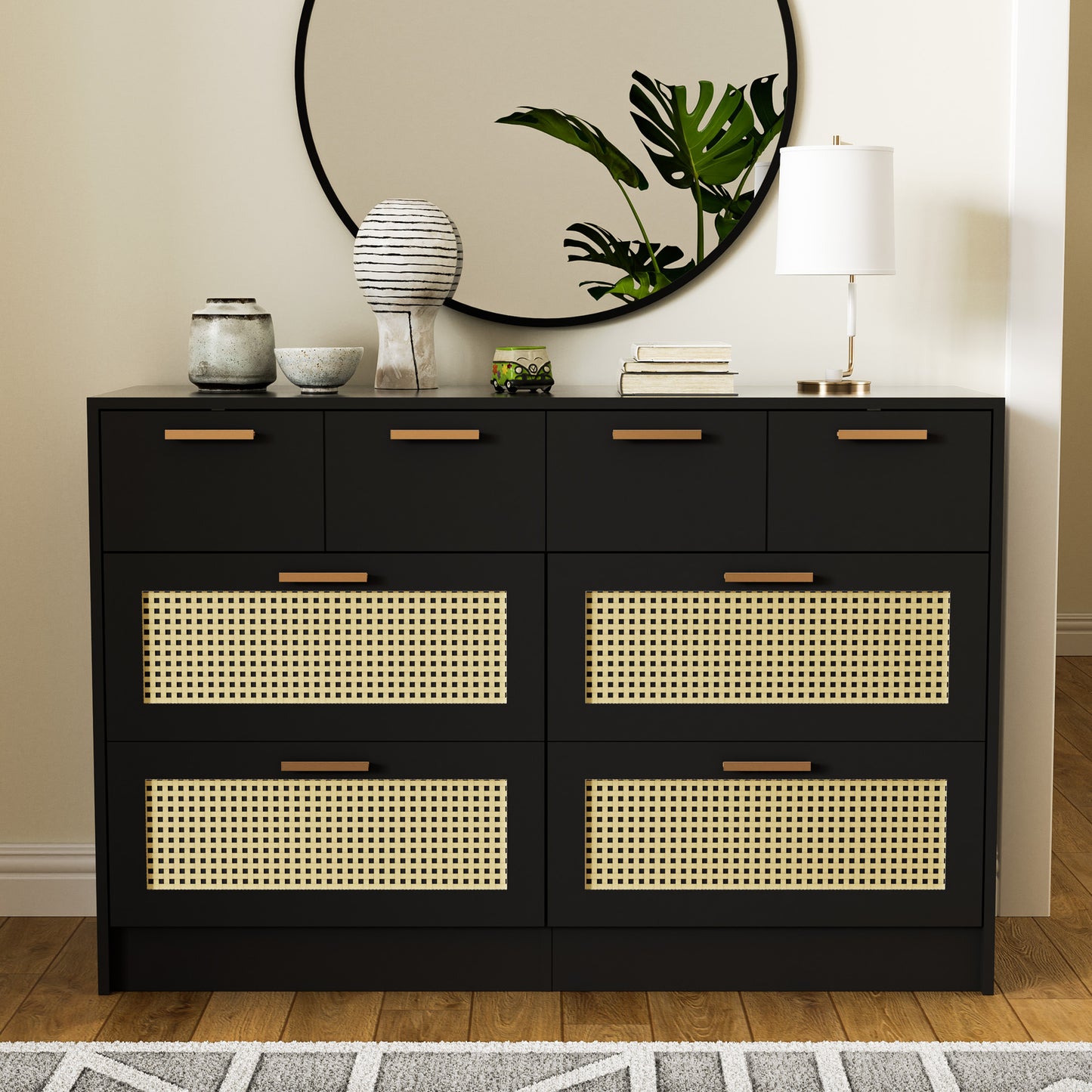 Cozy Castle Rattan 6 Drawer Double Dresser for Bedroom