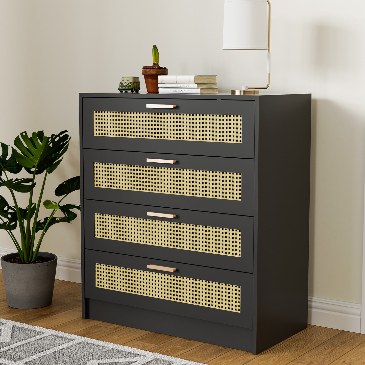 Cozy Castle Rattan 4 Drawer Dresser for Bedroom