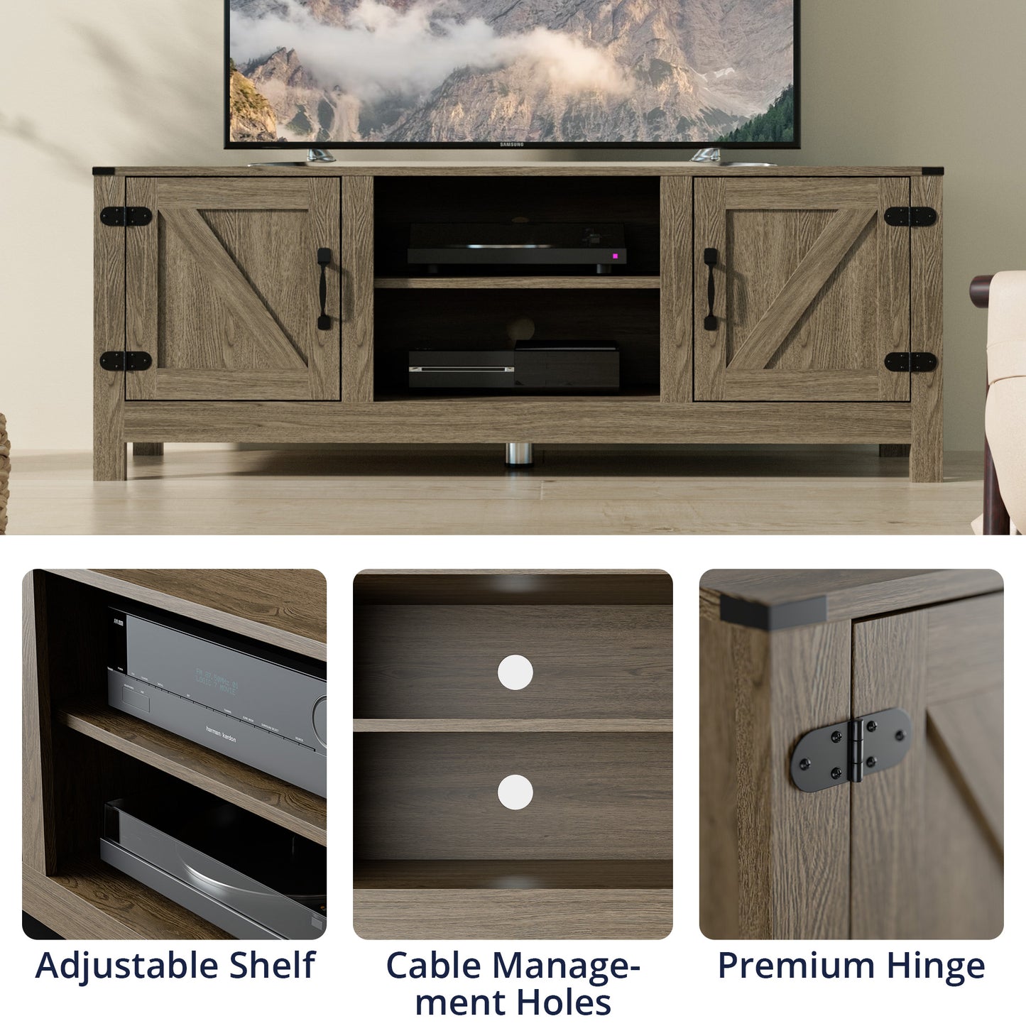 Cozy Castle Farmhouse Modern TV Stand for 55/60 inch TV