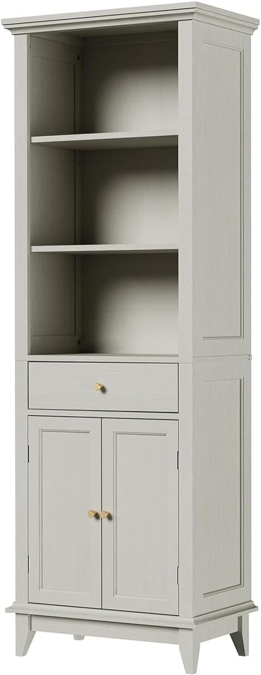 Bookshelves and Bookcases, Floor Standing Display Storage with 1 Adjustable Shelf, Tall Bookcase for Home Office, Living Room, White Oak (White Oak, 2 Doors)