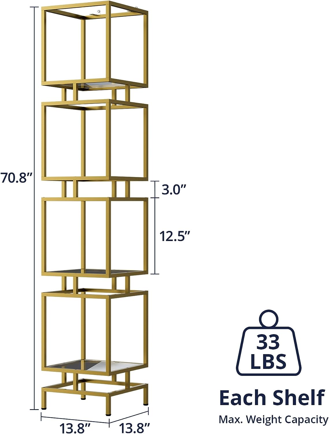 Etagere Bookcase, 4-Tier Tall Bookshelf, 70.8" Slim Shelving Unit for Living Room