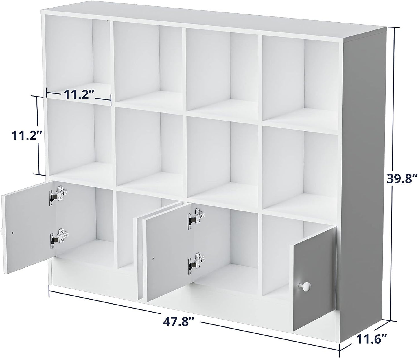 Bookshelf with 12 Cubes and 4 Doors, 2-Tier Open Shelf Bookcase with Anti-Tilt Device for Bedroom, Living Room