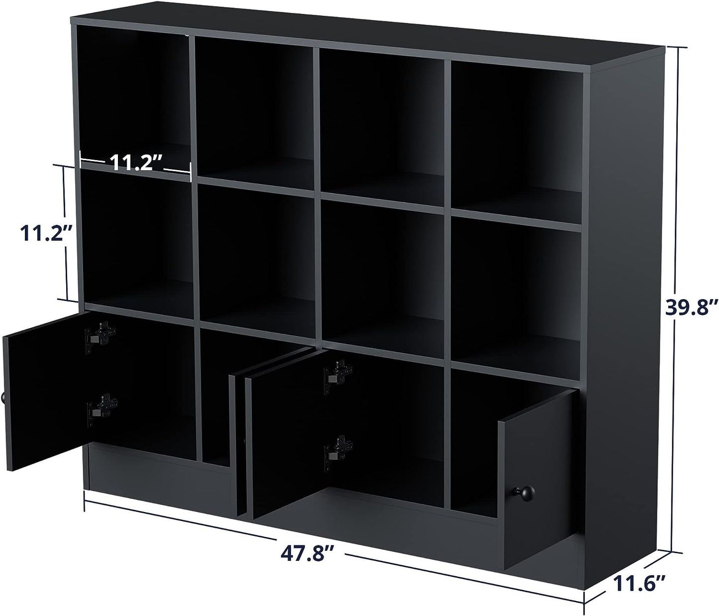 Bookshelf with 12 Cubes and 4 Doors, 2-Tier Open Shelf Bookcase with Anti-Tilt Device for Bedroom, Living Room