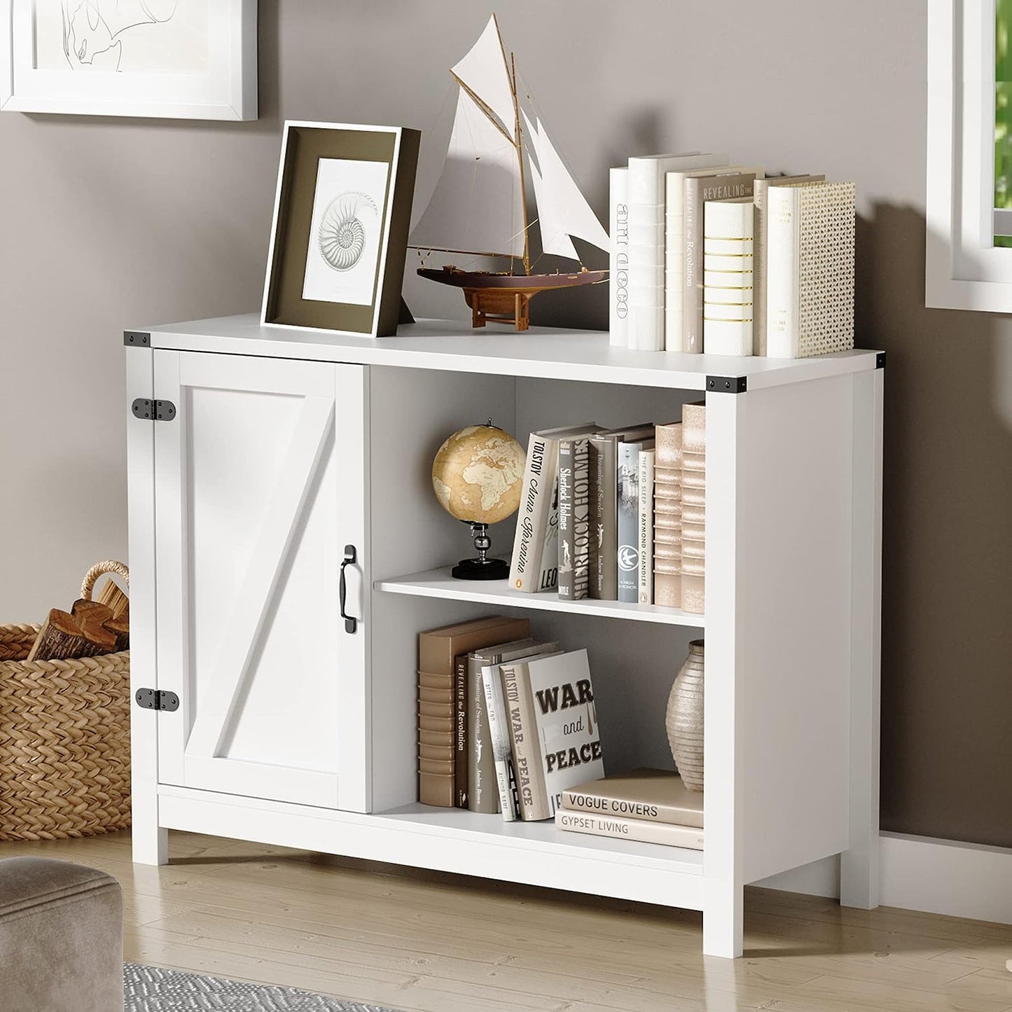 Buffet Storage Cabinet, White Storage Cabinet with Doors and Shelves, Farmhouse Sideboard Storage Cabinet for Living Room