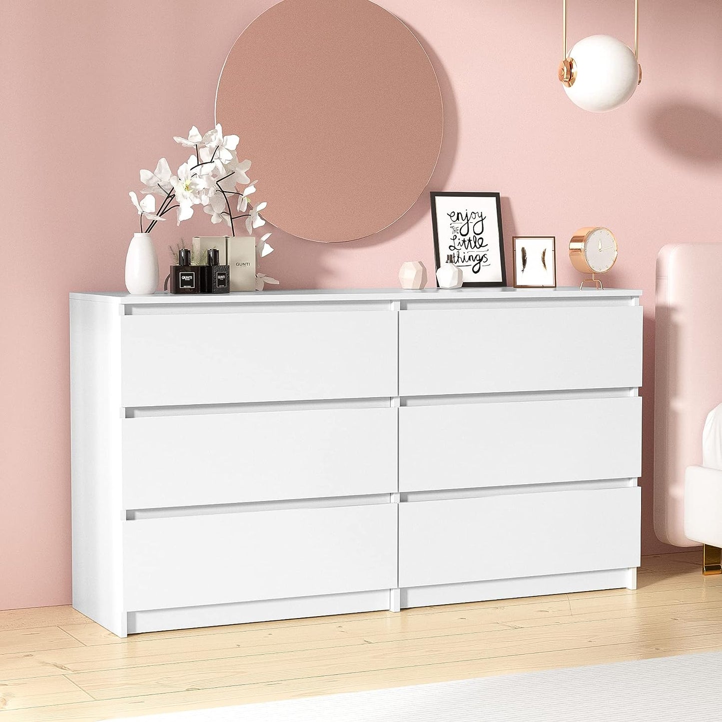 Cozy Castle 6 Drawer Dresser, Accent Chests of Drawers with Double Anti-Tilt Devices