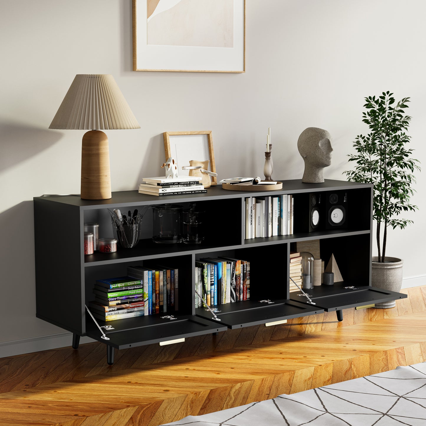 Cozy Castle Rattan TV Stand with Storage for 65/70 Inch TV