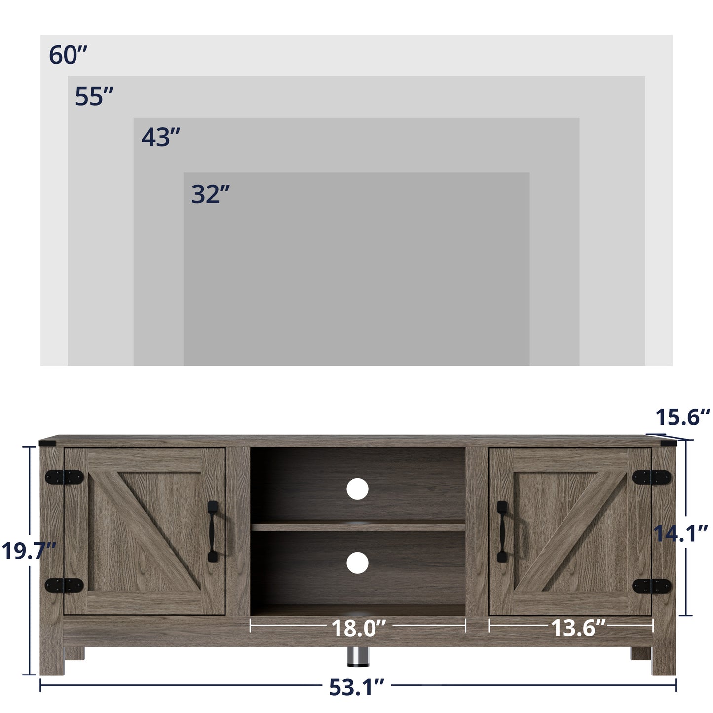 Cozy Castle Farmhouse Modern TV Stand for 55/60 inch TV